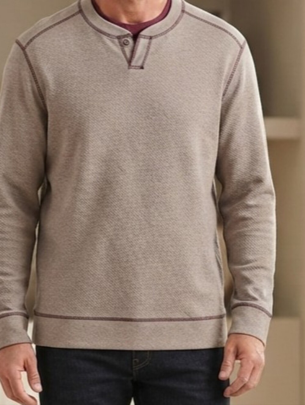 Tommy Bahama Reversible Sweatshirt in Maroon and Taupe, Size Large